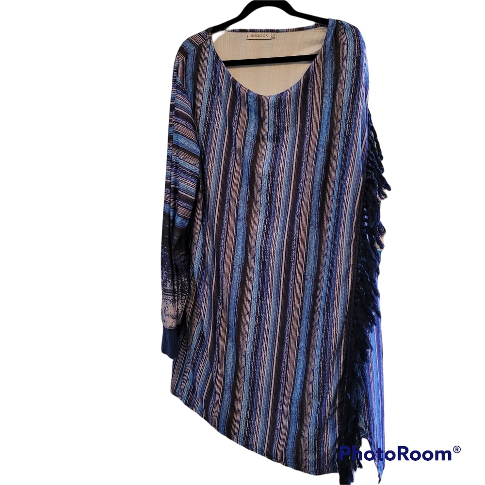Misslook dress blue striped fringed dress.